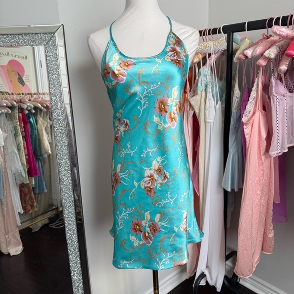 Y2K Floral Satin Slip Dress tropical girl fairycore mermaid summer XS - Picture 3 of 6